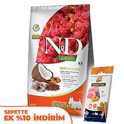 ND Quinoa Skin Coat Mini Ringa Kinoa Küçük Irk Köpek Maması 2,5 Kg + ND Köpek Ödülü - N&D