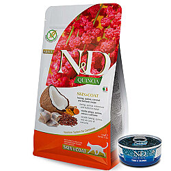 ND Quinoa Skin Coat Ringa Balığı Kinoa Tüy Sağlığı Kedi Maması 1,5 Kg + ND Ton ve Somon Konserve 70 Gr - N&D