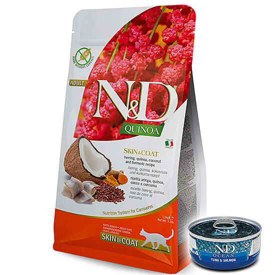 ND Quinoa Skin Coat Ringa Balığı Kinoa Tüy Sağlığı Kedi Maması 1,5 Kg + ND Konserve 70 Gr - 1