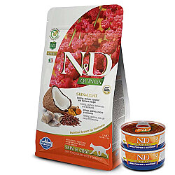 ND Quinoa Skin Coat Ringa Balığı Kinoa Tüy Sağlığı Kedi Maması 5 Kg + 2 Adet ND Konserve 70 Gr - N&D