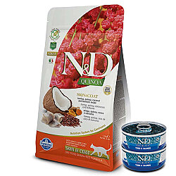 ND Quinoa Skin Coat Ringa Balığı Kinoa Tüy Sağlığı Kedi Maması 5 Kg + 2 Adet ND Ton ve Somon Konserve 70 Gr - N&D