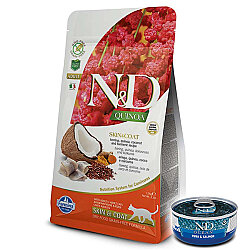 ND Quinoa Skin Coat Ringa Balığı Kinoa Tüy Sağlığı Kedi Maması 5 Kg + ND Konserve 70 Gr - N&D