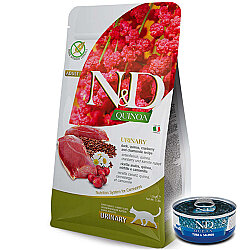ND Quinoa Urinary Ördek Kinoa İdrar Yolları Sağlığı Kedi Maması 1,5 Kg + ND Ton ve Somon Konserve 70 Gr - N&D