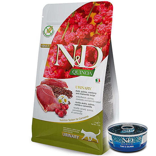 ND Quinoa Urinary Ördek Kinoa İdrar Yolları Sağlığı Kedi Maması 1,5 Kg + ND Ton ve Somon Konserve 70 Gr - 1