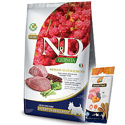 ND Quinoa Weight Management Mini Kuzu Light Küçük Irk Köpek Maması 2,5 Kg + ND Köpek Ödülü - N&D