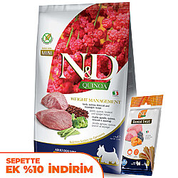 ND Quinoa Weight Management Mini Kuzu Light Küçük Irk Köpek Maması 2,5 Kg + ND Köpek Ödülü - N&D