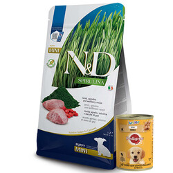 N&D (Naturel&Delicious) - ND Spirulina Kuzu ve Üzüm Mini Irk Tahılsız Yavru Köpek Maması 2 Kg + Pedigree 400 Gr Konserve