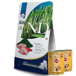 N&D (Naturel&Delicious) - ND Spirulina Kuzu Tahılsız Orta ve Büyük Irk Yavru Köpek Maması 7 Kg + 2 Adet Pedigree 400 Gr Konserve