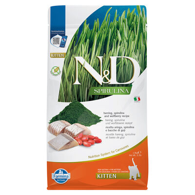 ND Spirulina Ringa Balıklı ve Üzüm Tahılsız Yavru Kedi Maması 1.5 Kg + Bez Çanta