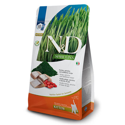 ND Spirulina Ringa Balıklı ve Üzüm Tahılsız Yavru Kedi Maması 1.5 Kg + Bez Çanta