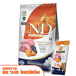 ND Tahılsız Balkabak Kuzu Medium Maxi Yavru Köpek Maması 12 Kg + ND Köpek Ödülü - N&D