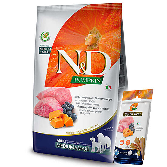 ND Tahılsız Balkabaklı Kuzu Medium Maxi Köpek Maması 12 Kg + ND Köpek Ödülü - 1