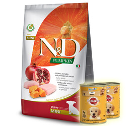 N&D (Naturel&Delicious) - ND Tahılsız Balkabaklı Tavuk Küçük Irk Yavru Köpek Maması 7 Kg + 2 Adet Pedigree 400 Gr Konserve