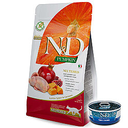 ND Tahılsız Bıldırcın Nar Kısırlaştırılmış Kedi Maması 1,5 Kg + ND Ton ve Somon Konserve 70 Gr - N&D