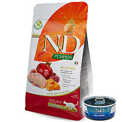 ND Tahılsız Bıldırcın Nar Kısırlaştırılmış Kedi Maması 1,5 Kg + ND Konserve 70 Gr - N&D