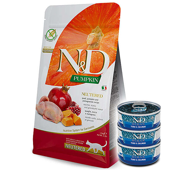 ND Tahılsız Bıldırcın Nar ve Bal Kabaklı Kısırlaştırılmış Kedi Maması 10 Kg + 3 Adet ND Ton ve Somon Konserve 70 Gr - 1