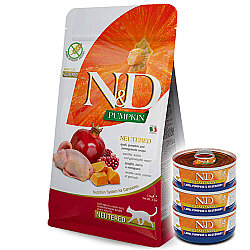 ND Tahılsız Bıldırcın Nar ve Bal Kabaklı Kısırlaştırılmış Kedi Maması 10 Kg + 3 Adet ND Konserve 70 Gr - N&D
