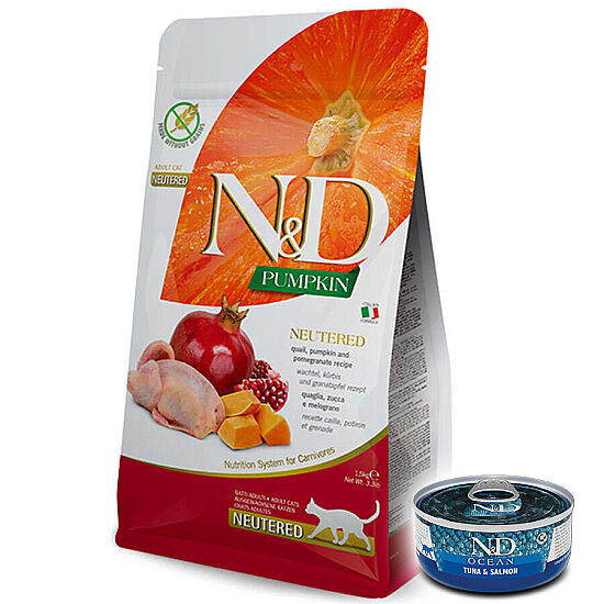 ND Tahılsız Bıldırcın Nar ve Bal Kabaklı Kısırlaştırılmış Kedi Maması 5 Kg + ND Konserve 70 Gr - 1