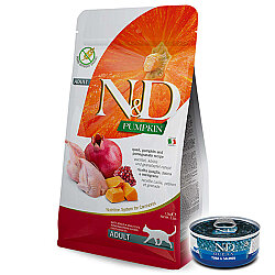 ND Tahılsız Bıldırcın Nar ve Balkabaklı Kedi Maması 1,5 Kg + ND Ton ve Somon Konserve 70 Gr - N&D