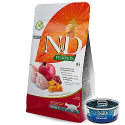 ND Tahılsız Bıldırcın Nar ve Balkabaklı Kedi Maması 1,5 Kg + ND Konserve 70 Gr - N&D