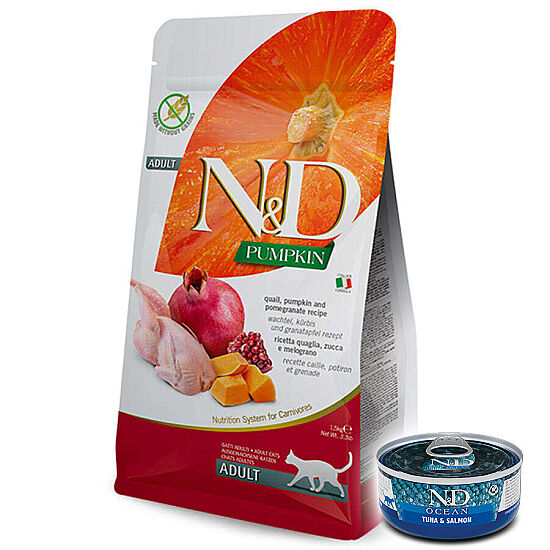 ND Tahılsız Bıldırcın Nar ve Balkabaklı Kedi Maması 1,5 Kg + ND Konserve 70 Gr - 1