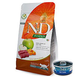 ND Tahılsız Geyikli Bal Kabaklı ve Elmalı Kedi Maması 1,5 Kg + ND Ton ve Somon Konserve 70 Gr - N&D