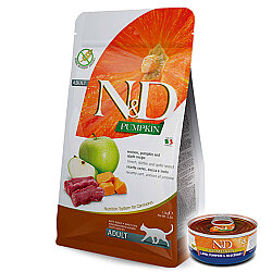 ND Tahılsız Geyikli Bal Kabaklı ve Elmalı Kedi Maması 1,5 Kg + ND Konserve 70 Gr - N&D