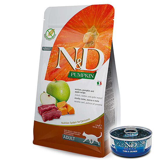 ND Tahılsız Geyikli Bal Kabaklı ve Elmalı Kedi Maması 1,5 Kg + ND Konserve 70 Gr - 1
