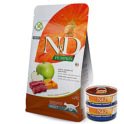 ND Tahılsız Geyikli Bal Kabaklı ve Elmalı Kedi Maması 5 Kg + 2 Adet ND Konserve 70 Gr - N&D