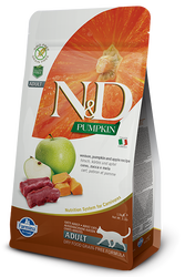 N&D (Naturel&Delicious) - ND Tahılsız Geyikli Bal Kabaklı ve Elmalı Kedi Maması 5 Kg + 3 Adet Temizlik Mendili