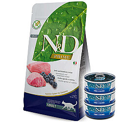 ND Tahılsız Kuzu Eti ve Yaban Mersini Kedi Maması 10 Kg + 3 Adet ND Ton ve Somon Konserve 70 Gr - N&D