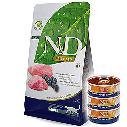 ND Tahılsız Kuzu Eti ve Yaban Mersini Kedi Maması 10 Kg + 3 Adet ND Konserve 70 Gr - N&D