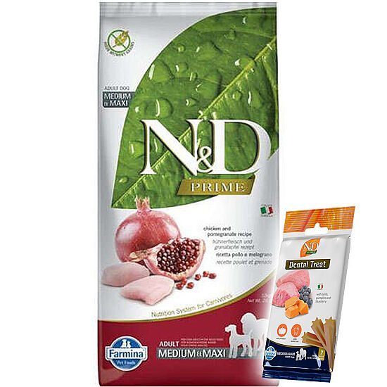 ND Tahılsız Maxi Tavuk Nar Büyük ve Orta Irk Köpek Maması 12 Kg + ND Dental Köpek Ödülü - 1