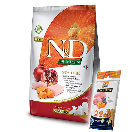 ND Tahılsız Starter Balkabak, Tavuk, Nar Yavru Köpek Maması 2,5 Kg + ND Köpek Ödülü - 1