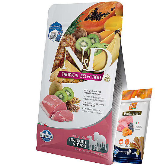 ND Tropical Domuz ve Meyve Orta ve Büyük Irk Köpek Maması 10 Kg + ND Köpek Ödülü - 1