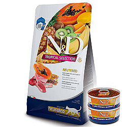 ND Tropical Selection Kuzu ve Meyveli Kısırlaştırılmış Kedi Maması 5 Kg + 2 Adet ND Konserve 70 Gr - N&D