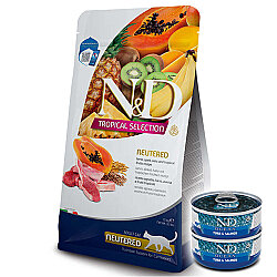 ND Tropical Selection Kuzu ve Meyveli Kısırlaştırılmış Kedi Maması 5 Kg + 2 Adet ND Ton ve Somon Konserve 70 Gr - N&D