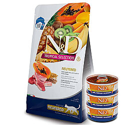 ND Tropical Selection Kuzu ve Meyveli Kısırlaştırılmış Kedi Maması 10 Kg + 3 Adet ND Konserve 70 Gr - N&D