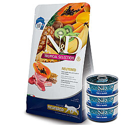 ND Tropical Selection Kuzu ve Meyveli Kısırlaştırılmış Kedi Maması 10 Kg + 3 Adet ND Ton ve Somon Konserve 70 Gr - N&D