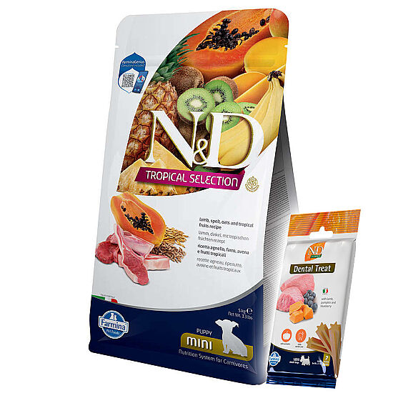 ND Tropical Kuzu ve Meyve Küçük Irk Yavru Köpek Maması 5 Kg + ND Köpek Ödülü - 1