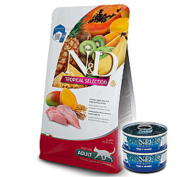 ND Tropical Selection Tavuk ve Meyveli Kedi Maması 5 Kg + 2 Adet ND Ton ve Somon Konserve 70 Gr - N&D