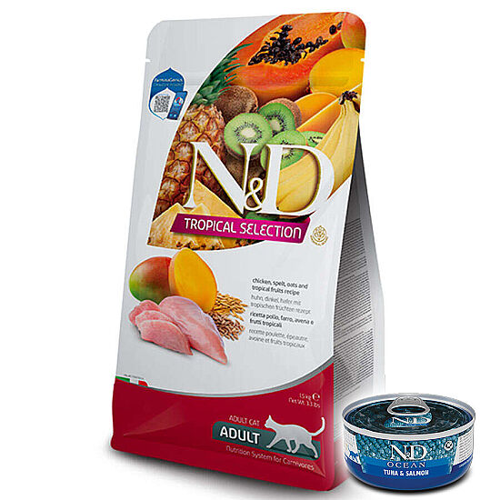 ND Tropical Selection Tavuk ve Meyveli Kedi Maması 5 Kg + ND Konserve 70 Gr - 1