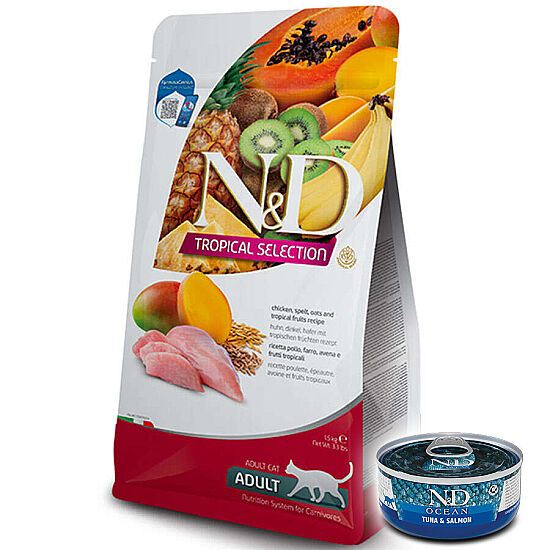 ND Tropical Selection Tavuk ve Meyveli Kedi Maması 10 Kg + ND Konserve 70 Gr - 1