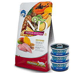 ND Tropical Selection Tavuk ve Meyveli Kısırlaştırılmış Kedi Maması 10 Kg + 3 Adet ND Ton ve Somon Konserve 70 Gr - N&D