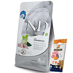 ND White Coat Levrek ve Spirulina Beyaz Tüylü Mini Irk Tahılsız Köpek Maması 2 Kg + ND Köpek Ödülü - N&D