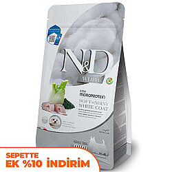 ND White Coat Levrek ve Spirulina Beyaz Tüylü Mini Irk Tahılsız Köpek Maması 2 Kg - N&D