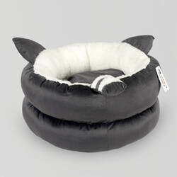 Nerotex Kulaklı Simit Form Kedi ve Köpek Yatağı - Füme/Siyah - Thumbnail