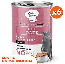 Chefs Choice Pate Beef Biftekli Tahılsız Ezme Kedi Yaş Maması 400 Gr x 6 Adet - Chefs Choice