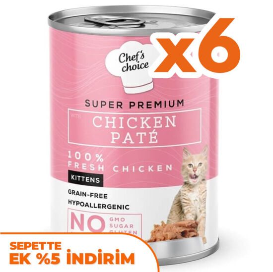 Chefs Choice Pate Kitten Chicken Tavuklu Tahılsız Ezme Yavru Kedi Yaş Maması 400 Gr x 6 Adet - 1