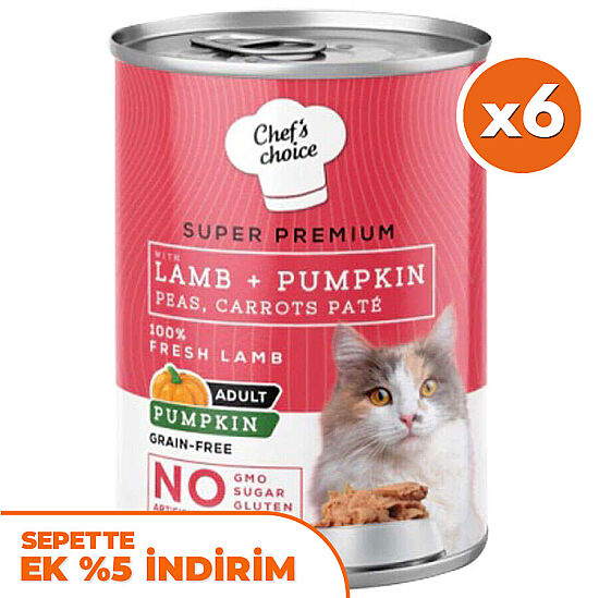 Chefs Choice Pate Kuzu Etli ve Sebzeli Ezme Kedi Yaş Maması 400 Gr x 6 Adet - 1